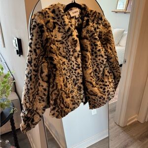 Blank NYC Black and Tan Teddy Jacket Leopard Print